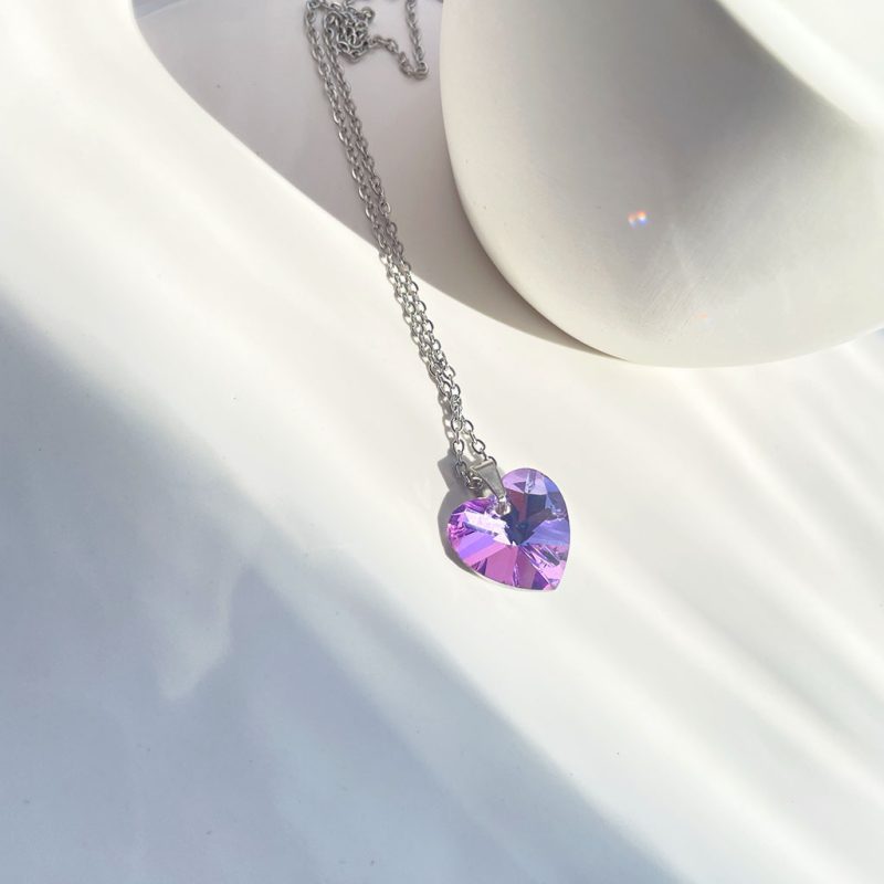 گردنبند قلب Swarovski زنجیر استیل آبی/بنفش آبی