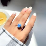 انگشتر اشک عقیق آبی جواهری نقره