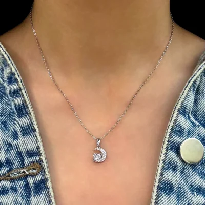 گردنبند ماه و زحل جواهری استیل